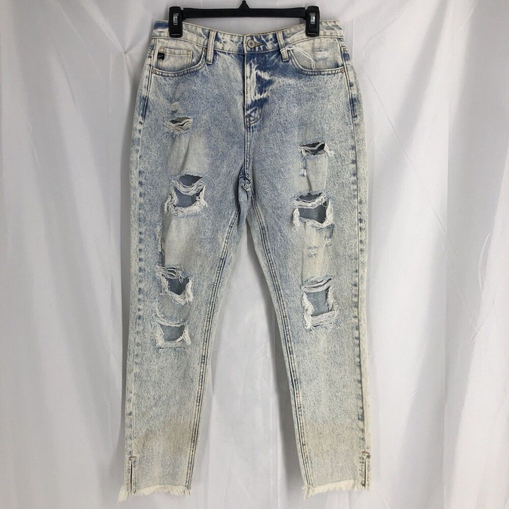 KanCan Jeans Womens Blue Skinny Acid Wash Mid Rise Distressed Stretch Denim 11